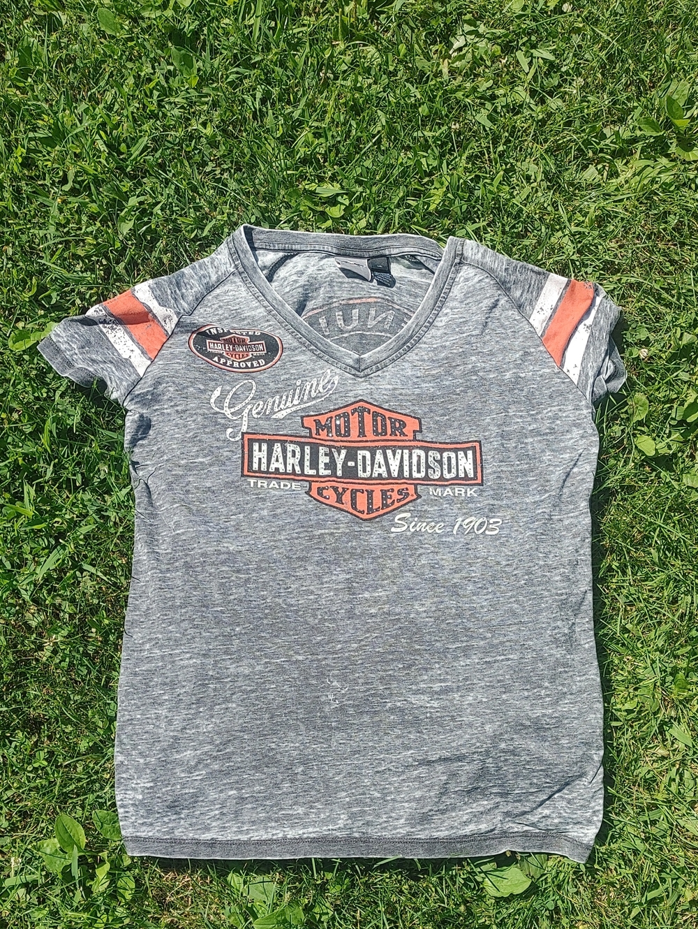 Harley-Davidson  Gray Heather Logo V-Neck Tee with Orange Accents